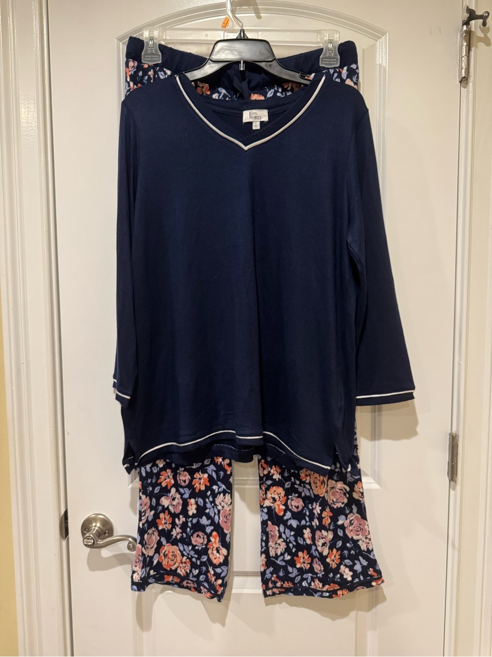 Kim Rogers Navy Top with Floral Pajama Pants